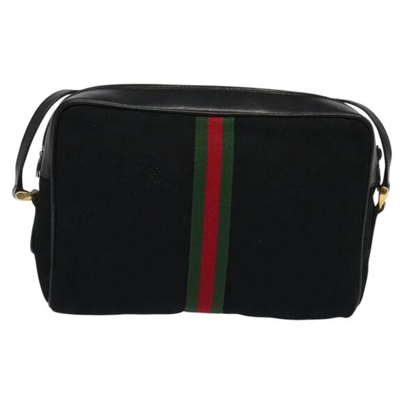 GUCCI GG Canvas Web Sherry Line Shoulder Bag Black Gold 37 0124071 - Picture 3 of 16